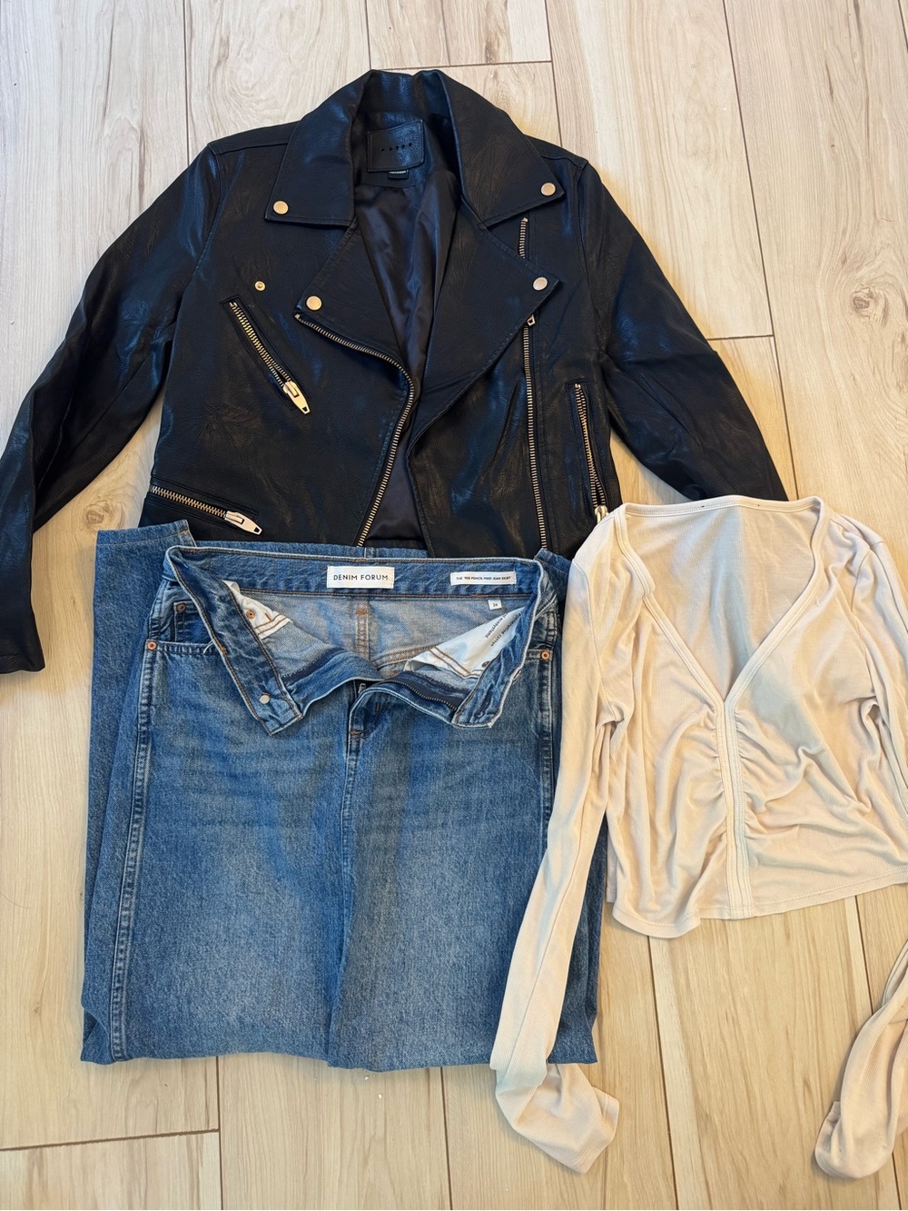 ARITZIA denim forum and Nordstrom bundle- Black Leather Moto Jacket and denim